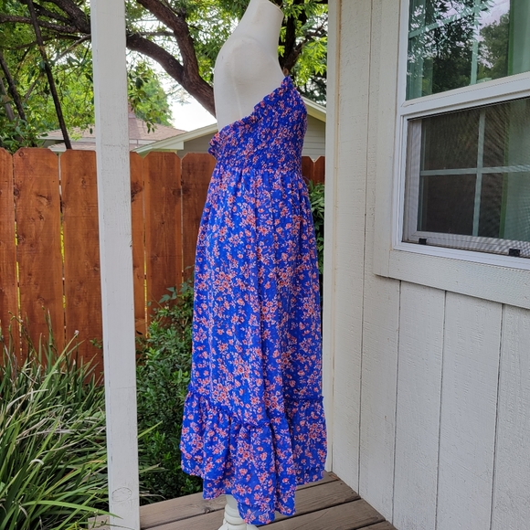 NWOT Lulu's Precious Personality Blue Floral Smocked Backless Midi Dress - Picture 7 of 12